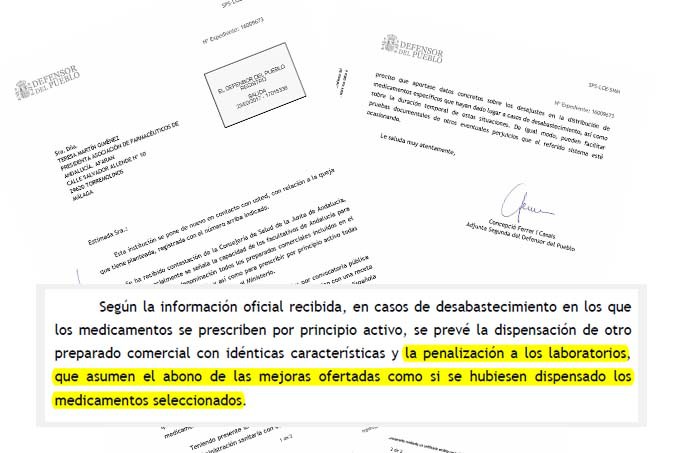 Extracto de la carta remitida por el Defensor del Pueblo a Afarán, en relación a la queja por el desabastecimiento de las subastas andaluzas