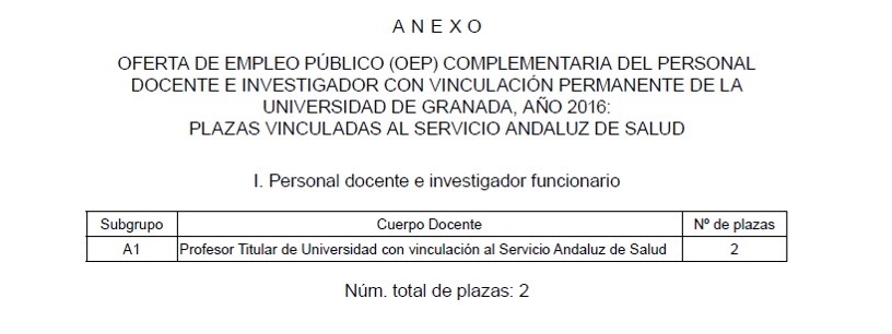 2 plazas de Profesor Titular de la U. Granada con vinculación al SAS