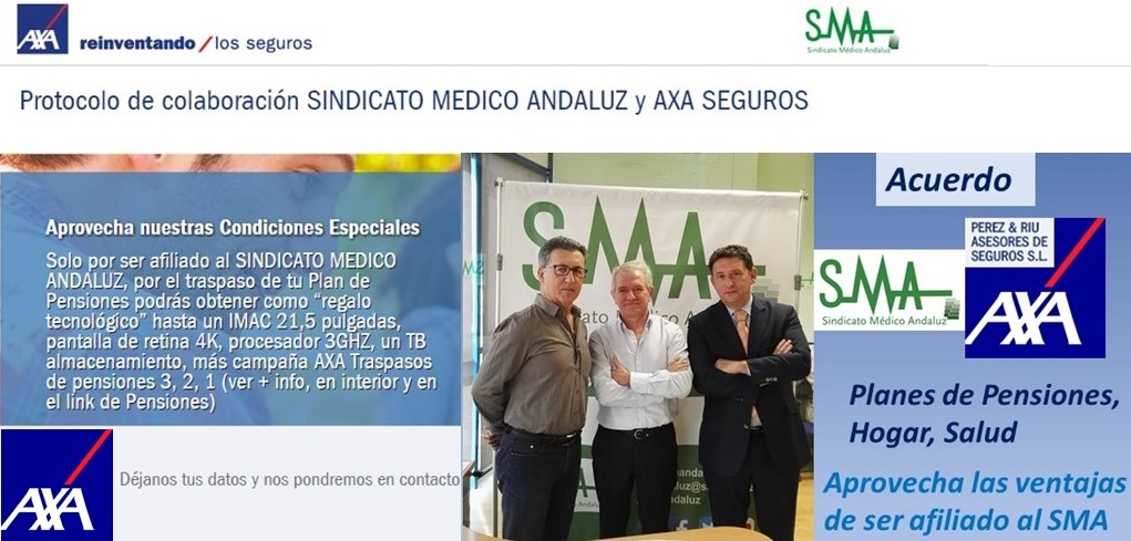 SMA firma un acuerdo de colaboración con AXA seguros a través de la Agencia Perez & Riu, que proporcionará a los afiliados importantes ventajas en Planes de Pensiones, Seguros de Hogar y Seguros de Salud