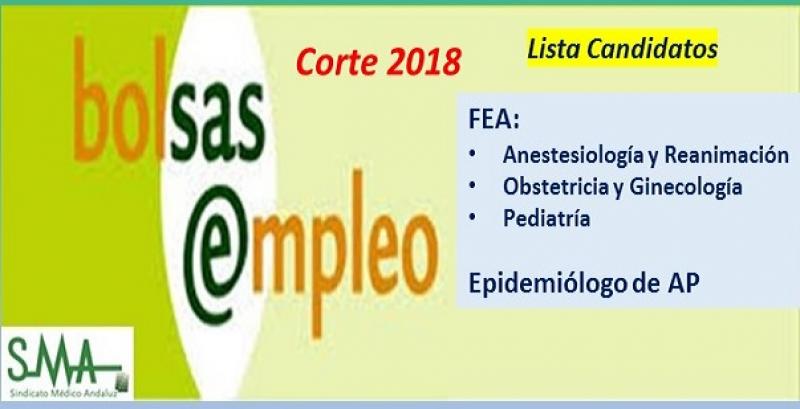 Bolsa. Listas definitivas de candidatos (corte 2018) de FEA de Anestesia, Ginecología y Pediatría y de Epidemiólogo de AP.