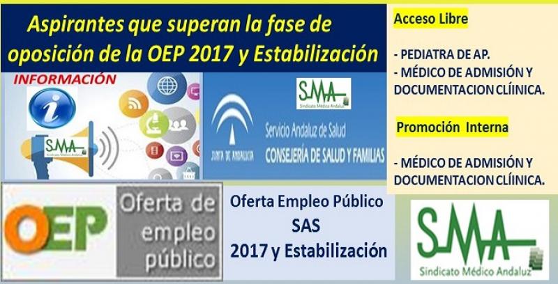 OEP 2017-Estabilización. Listado de aspirantes que superan la fase de oposición de las pruebas selectivas de Pediatra AP (acceso libre) y Médico/a de Admisión (acceso libre y promoción interna). 