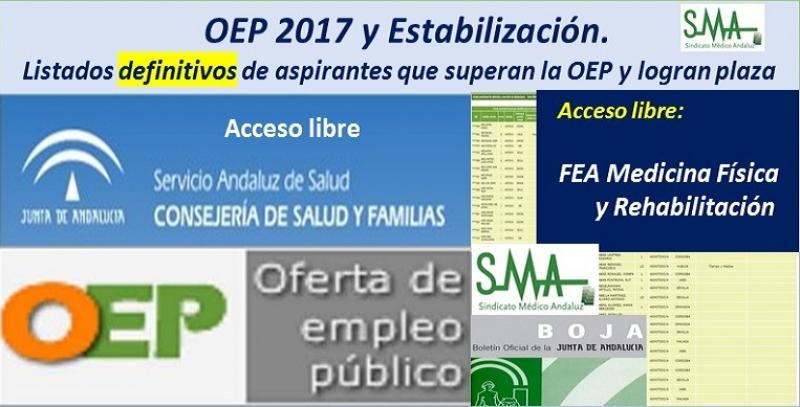 OEP 2017-Estabilización. Listados definitivos de personas aspirantes que superan el concurso-oposición y logran plaza, de FEA Rehabilitación, acceso libre.