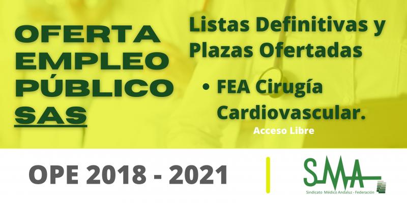 OPE 2018 - 2021: Listas definitivas de personas aspirantes que han superado el concurso-oposición y la relación de plazas que se ofertan de FEA Cirugía Cardiovascular