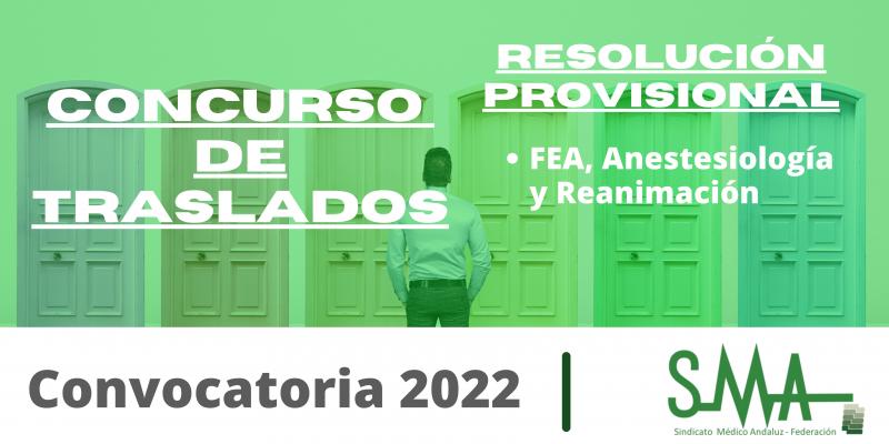 Resolución provisional del concurso de traslados para la provisión de plazas básicas vacantes de FEA Anestesiología y Reanimación