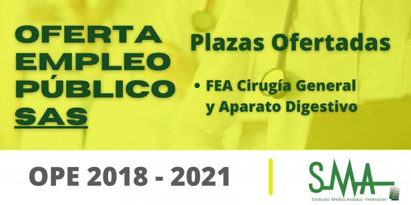 OPE 2018 - 2021: Relación de plazas que se ofertan en el concurso-oposición conforme a la distribución por centros de destino de FEA Cirugía General y Aparato Digestivo