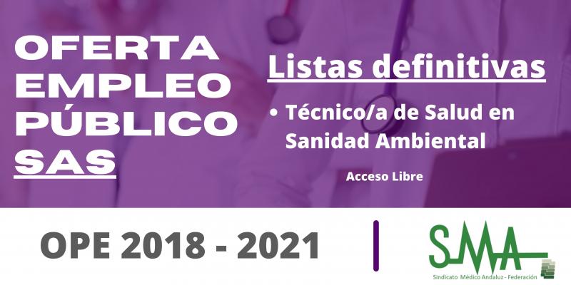 OPE 2018 - 2021: Listas definitivas de personas aspirantes que han superado el concurso-oposición de Técnico/a de Salud en Sanidad Ambiental