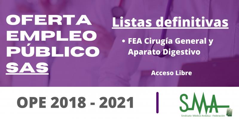 OPE 2018-2021: Listas definitivas de personas aspirantes que han superado el concurso-oposición por el sistema de acceso libre de FEA Cirugía General
