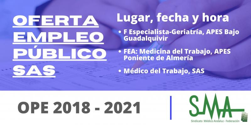 Lugar, fecha y hora de realización de los ejercicios en que consiste la fase de oposición para las categorías Facultativo/a Especialista-Geriatría y Médico del Trabajo