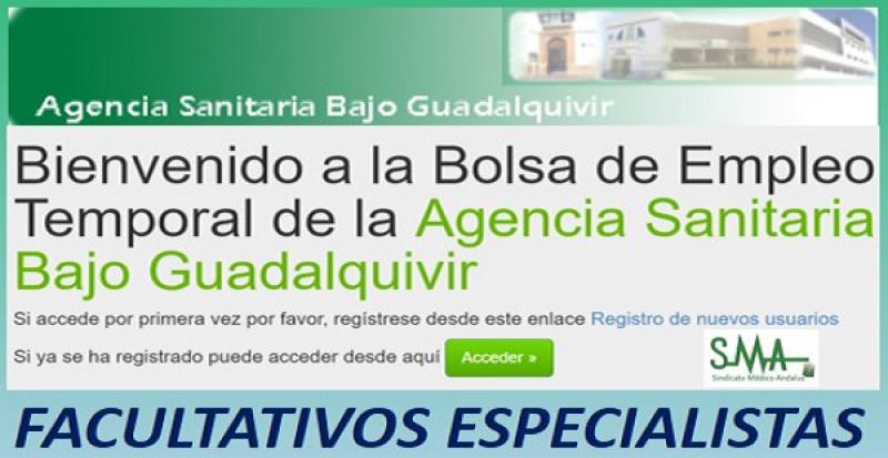 Bolsa abierta y permanente para Facultativos Especialistas en la APES Bajo Guadalquivir.
