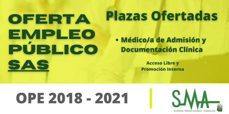 OPE 2018-2021: Relación de plazas que se ofertan en el concurso-oposición conforme a la distribución por centros de destino de Médico/a de Admisión y DC