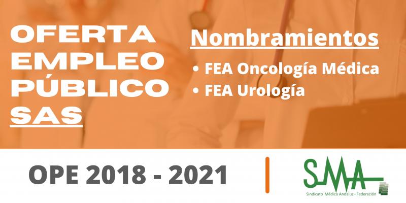​OPE 2018 - 2021: Nombradas personal estatutario fijo a las personas aspirantes que han superado el concurso-oposición  de FEA Oncología Médica y FEA Urología