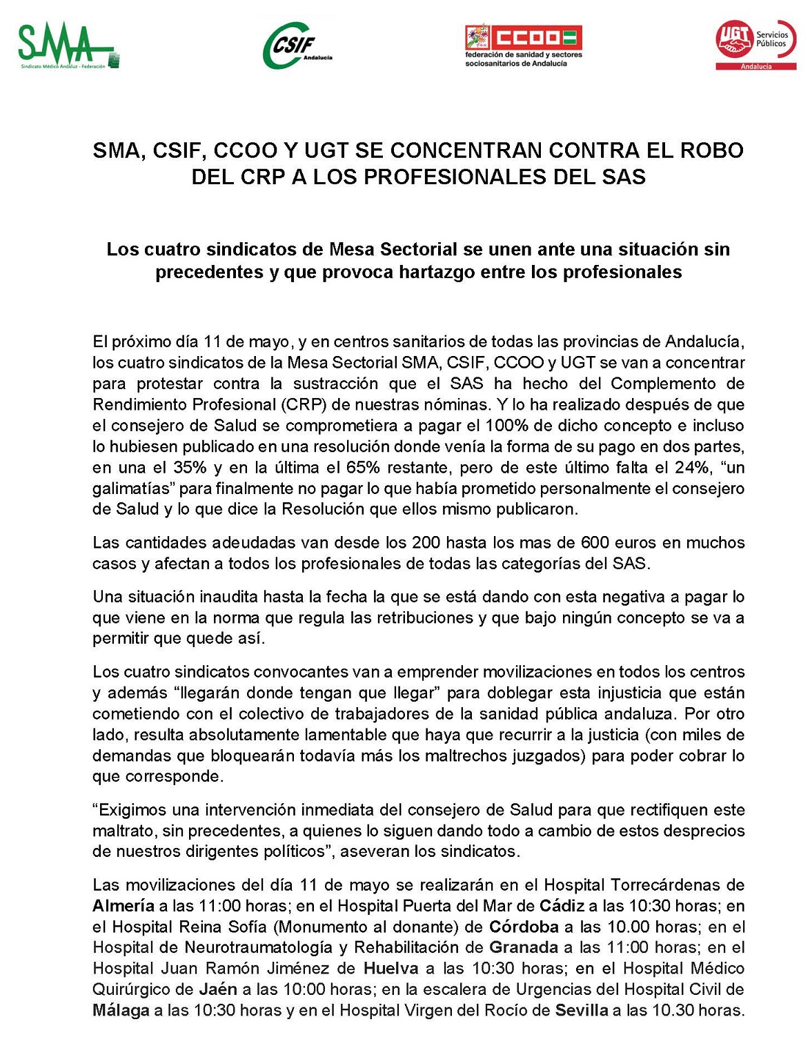 CONCENTRACIÓN CONTRA EL ROBO DEL CRP A LOS PROFESIONALES DEL SAS