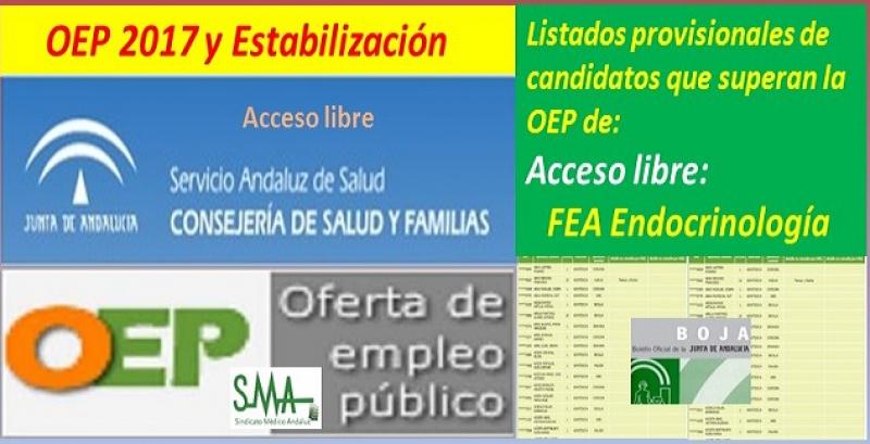 OEP 2017-Estabilización. Listado provisional de personas que superan el concurso-oposición de FEA de Endocrinología (acceso libre).