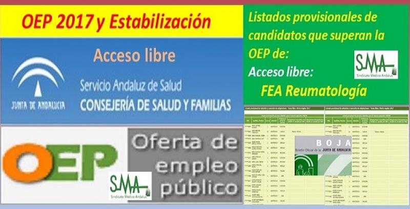 OEP 2017-Estabilización. Listado provisional de personas que superan el concurso-oposición de FEA de Reumatología, acceso libre.