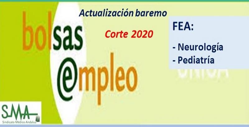 Bolsa. Publicación de listas de aspirantes con actualización del baremo de méritos (corte 2020) de FEA de Neurología y de Pediatría.