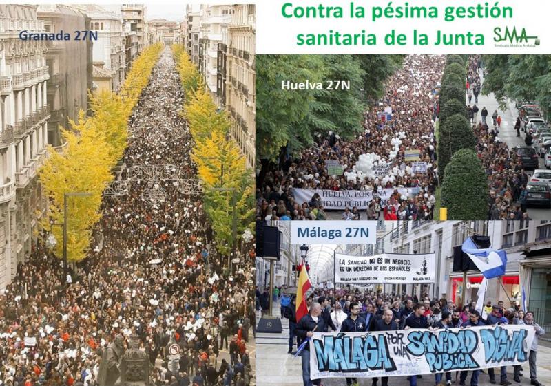 Miles de personas protestan contra la política sanitaria de la Junta.