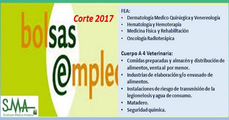 Bolsa. Publicación del listado definitivo de candidatos (corte 2017) de distintas especialidades de FEA y Cuerpo A4 Especialidad Veterinaria.