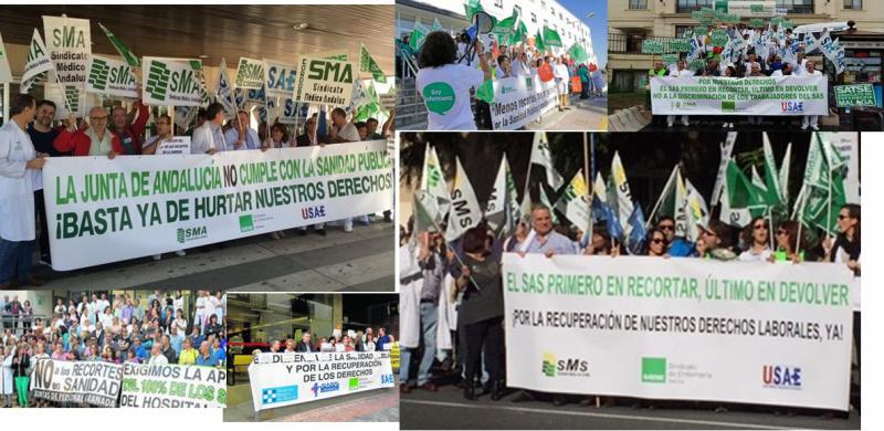 Múltiples concentraciones de protesta de los profesionales en los centros sanitarios de Andalucía. 