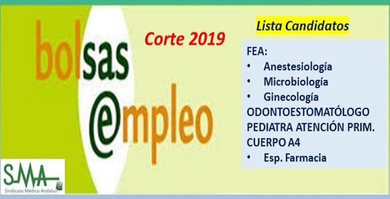 Bolsa. Publicación del listado definitivo de candidatos (corte 2019) de FEA de diferentes especialidades, Pediatra y Odontoestomatólogo de AP y Cuerpo A4.
