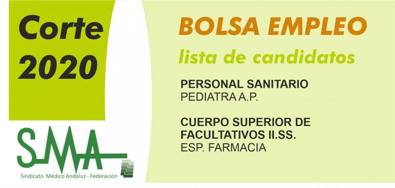 Bolsa. Listas definitivas de candidatos (corte 2020) de Pediatra AP y del Cuerpo A4, esp. Farmacia
