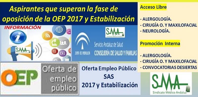 OEP 2017 y Estabilización. Listado de aspirantes que superan la fase de oposición de las pruebas selectivas por acceso libre y promoción interna de nuevas especialidades de FEA.