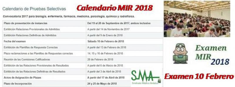 Publicado el calendario oficial del MIR 2018. Examen el 10 de Febrero.