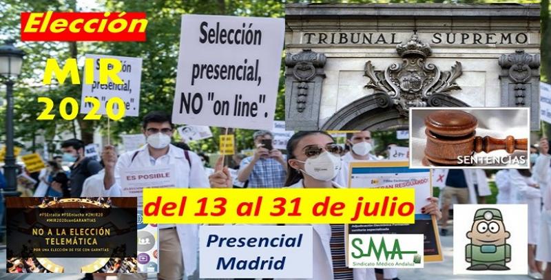 La elección MIR 2020 será presencial del 13 al 31 de julio en Madrid.