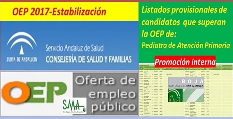OEP 2017-Estabilización. Listado provisional de personas que superan el concurso-oposición (promoción interna) de Pediatra de Atención Primaria.