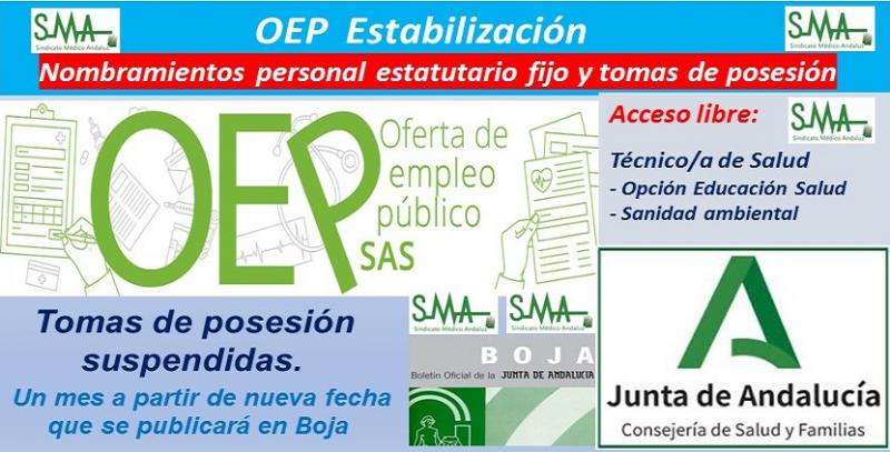 OEP Estabilización. Nombramientos de personal estatutario fijo y toma de posesión, de Técnico de Salud (Sanidad Ambiental y Educación para la Salud), acceso libre.
