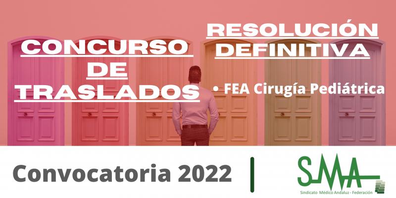 Traslados 2022: Resolución definitiva del concurso de traslado para la provisión de plazas básicas vacantes de FEA Cirugía Pediátrica