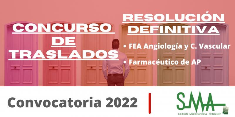 Traslados 2022: Resolución definitiva del concurso de traslado de  FEA Angiología y Cirugía Vascular y Farmacéutico/a de AP