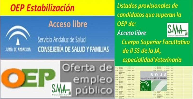 OEP Estabilización. Listado provisional de personas que superan el concurso-oposición del Cuerpo Superior Facultativo de Instituciones Sanitarias de la Junta de Andalucía, especialidad Veterinaria, acceso libre.