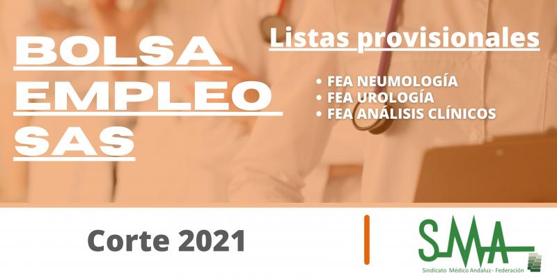 Bolsa. Publicación listas provisionales (corte 2021) de FEA Neumología, Urología y Análisis Clínicos