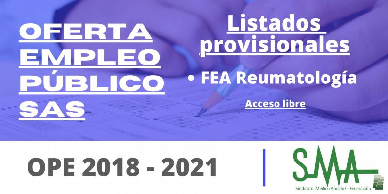 OPE 2018 - 2021: Listas provisionales de personas aspirantes que han superado el concurso-oposición de FEA en Reumatología