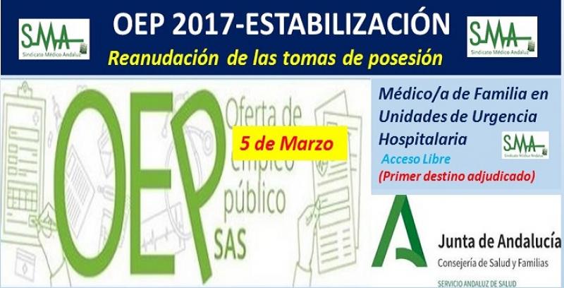 Reanudación de las tomas de posesión aplazadas de Médico/a de Familia en Unidades de Urgencia Hospitalaria (1º destino adjudicado).