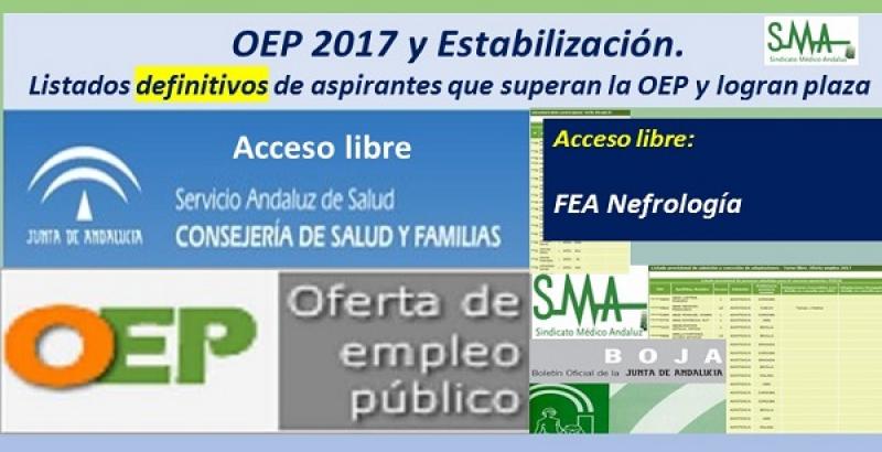 OEP 2017-Estabilización. Listados definitivos de personas aspirantes que superan el concurso-oposición y logran plaza, de  FEA Nefrología, acceso libre.