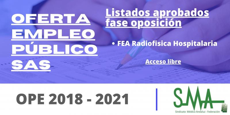 OPE 2018 - 2021: Listado de aspirantes que superan la fase de oposición por el sistema de acceso libre de FEA Radiofísica Hospitalaria