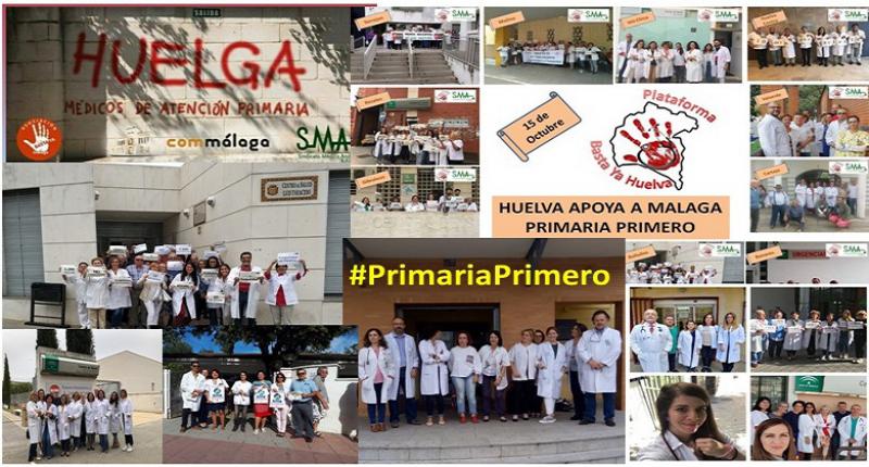 Apoyo masivo en los centros de salud de Andalucía de la huelga de Málaga por la Atención Primaria.
