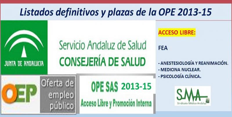 Publicadas las listas definitivas y plazas fijas de la OPE 2013-15 de FEA Anestesia, Medicina Nuclear y Psicología Clínica por acceso libre.