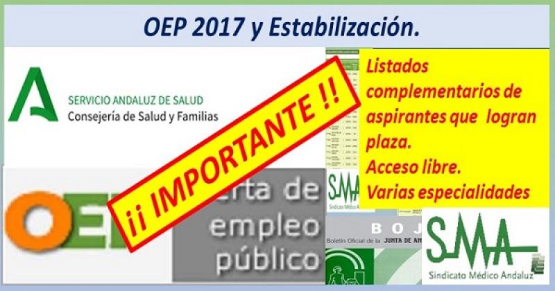Nuevos nombramientos de la OEP ordinaria y extraordinarias de las plazas no cubiertas.