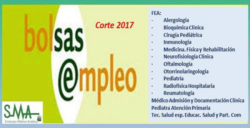 Bolsa. Publicación de listas de aspirantes con actualización del baremo de méritos (corte 2017) de diferentes especialidades de FEA, Pediatra AP, Médico Admisión y Técnico Salud ESyPC.