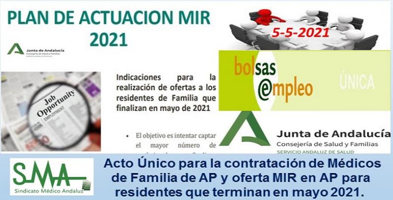 Acto Único para la contratación de Médicos de Familia de AP y oferta MIR en AP para residentes que terminan su formación en mayo 2021.