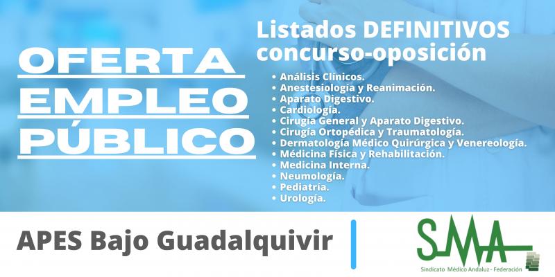 OPE APES Bajo Guadalquivir: Listas definitivas de personas aspirantes que han superado el concurso-oposición de varias categorías de FEA 