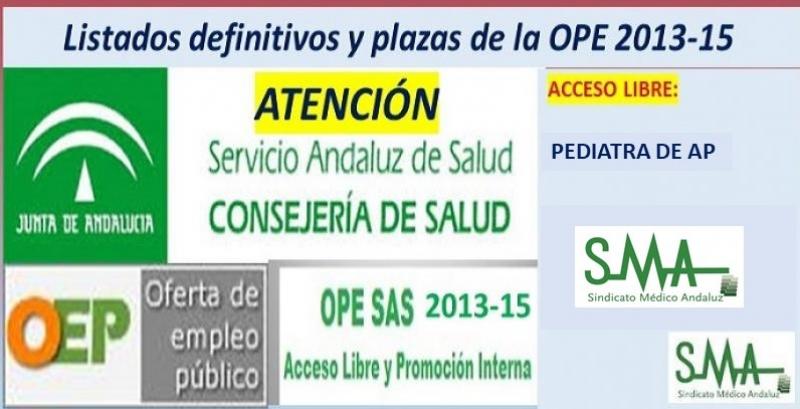 Publicadas las listas definitivas y plazas fijas de la OPE 2013-15 de Pediatra de Atención Primaria, acceso libre.