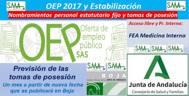OEP 2017-Estabilización. Nombramientos de personal estatutario fijo y toma de posesión, de FEA de Medicina Interna, acceso libre y promoción interna.