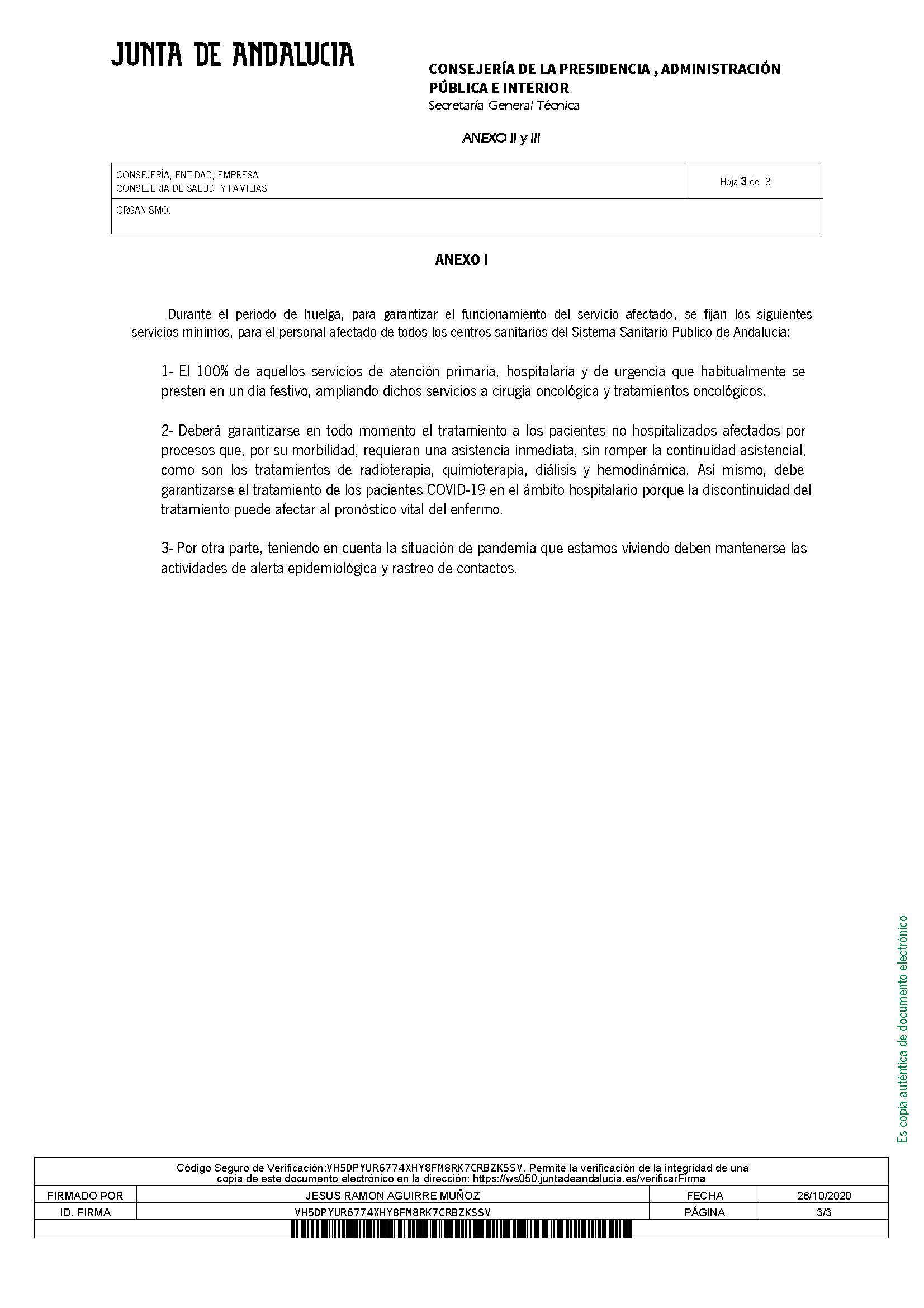 Orden de  la Consejería de Salud y Familias de servicios mínimos para la huelga convocada por CESM para mañana 27 de octubre y último martes de cada mes