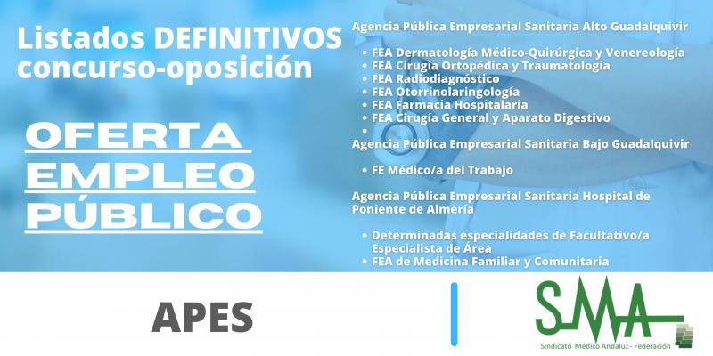APES: Lista definitiva de personas aspirantes que han superado el concurso-oposición por el sistema de acceso libre de la APES Alto Guadalquivir, Bajo Guadalquivir y Poniente de Almería