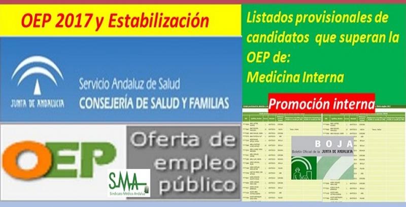 OEP 2017-Estabilización. Listado provisional de personas que superan el concurso-oposición (promoción interna) de Medicina Interna.