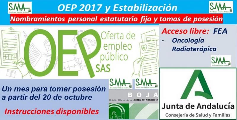 OEP 2017-Estabilización. Nombramientos de personal estatutario fijo y toma de posesión, de FEA Oncología Radioterápica, acceso libre.