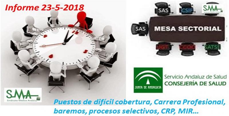 Mesa Sectorial 23-5-2018. Puestos de difícil cobertura, Carrera Profesional, baremos, procesos selectivos, CRP…